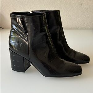Franco Sarto Black Croc-Patterned Ankle Booties